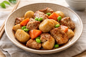 キューピー3分クッキングのレシピ・里芋と豚肉のてりてり煮