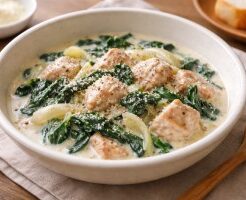 滝沢カレン＆和田明日香のフィーリンきっちんのレシピ・鶏とほうれん草の豆乳クリーム煮