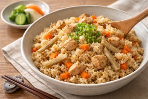きょうの料理ビギナーズのレシピ・鶏肉とごぼう、にんじんの炊き込みご飯