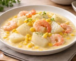 きょうの料理ビギナーズのレシピ・かぶとえびのコーンクリーム煮