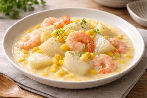 きょうの料理ビギナーズのレシピ・かぶとえびのコーンクリーム煮