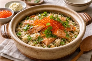 和田明日香とゆる宅飲みのレシピ・こんがり鮭の親子ごはん