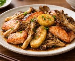 あさイチのレシピ・さけ・長芋・まいたけのにんにくバターじょうゆ