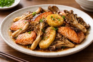 あさイチのレシピ・さけ・長芋・まいたけのにんにくバターじょうゆ