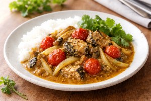 キューピー3分クッキングのレシピ・さば缶とミニトマトのクイックカレー