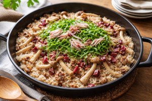 きょうの料理のレシピ・しば漬けときのこの和風パエリア