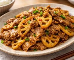 きょうの料理ビギナーズのレシピ・れんこんと豚肉のピリ辛炒め