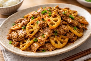きょうの料理ビギナーズのレシピ・れんこんと豚肉のピリ辛炒め