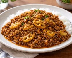 サタプラのレシピ・れんこんのぶったたきキーマカレー