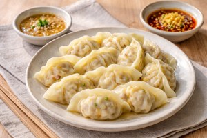 キューピー３分クッキングのレシピ・れんこん水餃子 みそだれ＆しょうがラー油