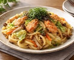 水野真紀の魔法のレストランのレシピ・中華風サーモンの焼きうどん