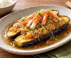 どさんこワイド179のレシピ・揚げナスのなめ茸ソース