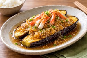 どさんこワイド179のレシピ・揚げナスのなめ茸ソース