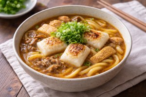 滝沢カレン＆和田明日香のフィーリンきっちんのレシピ・焼き餅入りカレーうどん