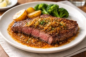沸騰ワード10のレシピ・牛肉ステーキ タマネギバターソース