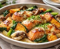 なないろ日和！のレシピ・秋鮭と彩り野菜の味噌チーズグリル