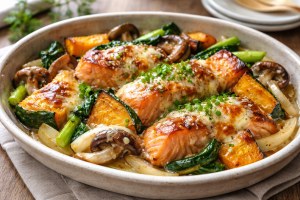 なないろ日和！のレシピ・秋鮭と彩り野菜の味噌チーズグリル