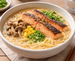 滝沢カレン＆和田明日香のフィーリンきっちんのレシピ・秋鮭のクリーミー味噌ラーメン