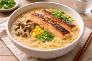 滝沢カレン&和田明日香のフィーリンきっちんのレシピ・秋鮭のクリーミー味噌ラーメン&チーズと蒸しエビのリゾット風