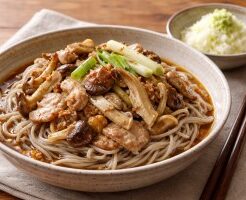 ノンストップのレシピ・豚キノコそば
