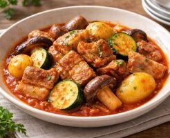 なないろ日和のレシピ・豚バラとじゃがいものトマト煮込み