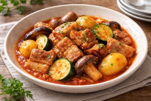 なないろ日和のレシピ・豚バラとじゃがいものトマト煮込み