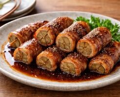 きょうの料理のレシピ・豚肉の八幡巻きワインソース