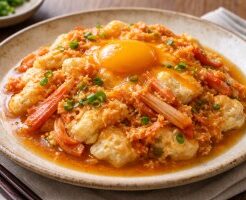 ぽかぽかのレシピ・赤いカニ玉（キムチカニ玉）