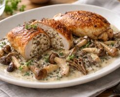 沸騰ワード10のレシピ・鶏肉のアンチョビご飯詰め キノコクリームソース